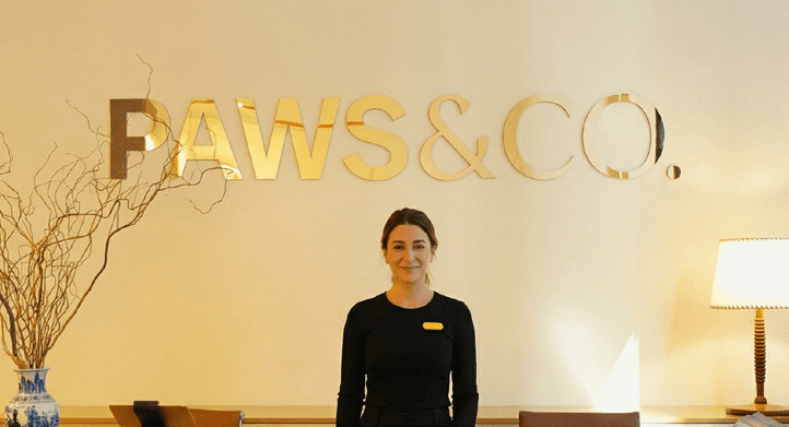 Paws & Co reception desk with gold signage