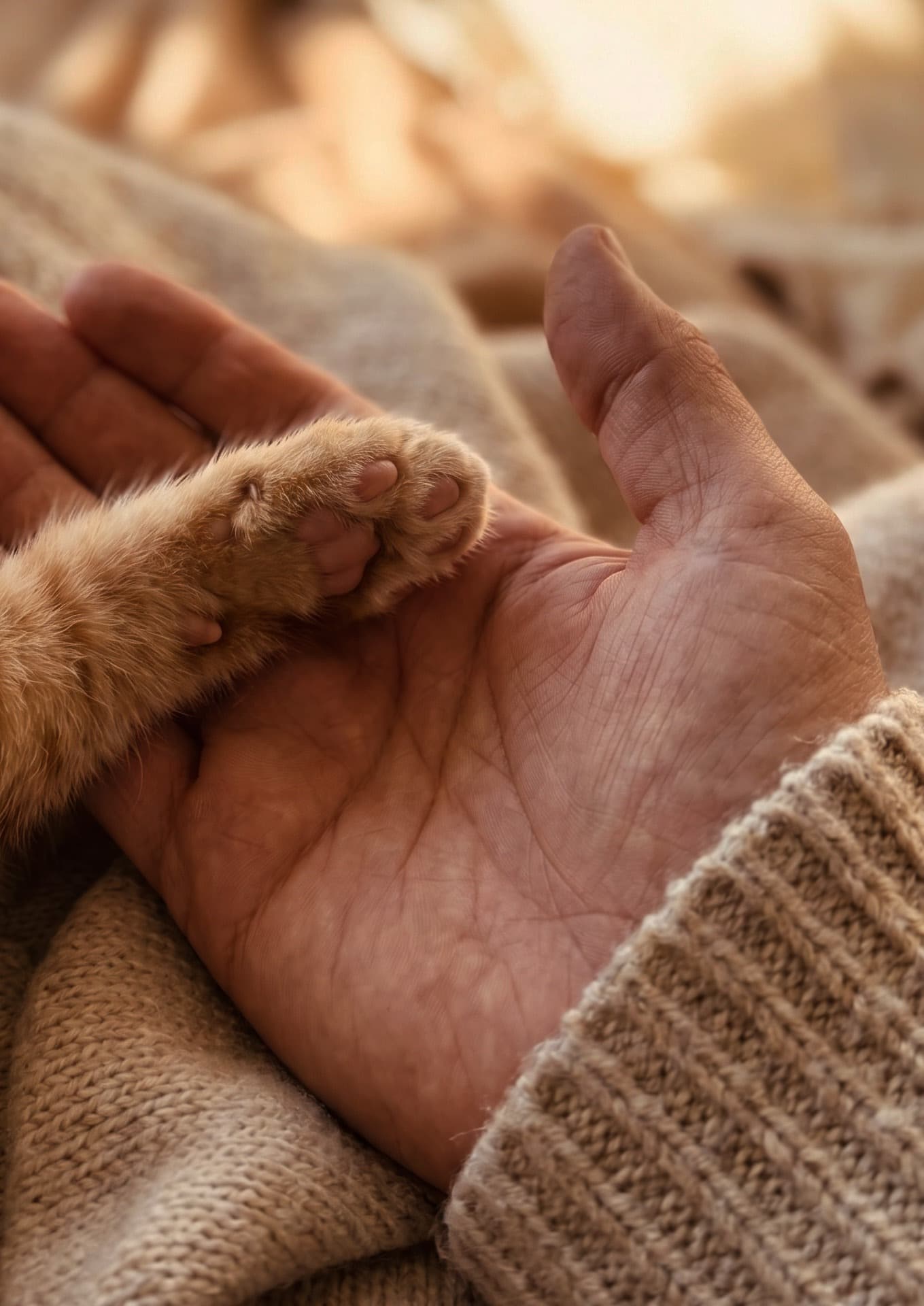 A cat paw resting on an open hand